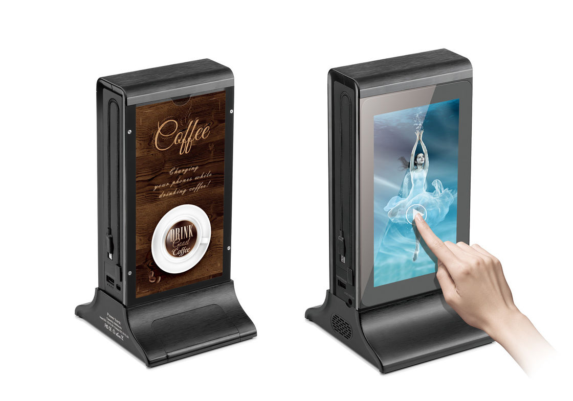 مشغل إعلانات بشاشة LCD HD ذات شكل حرف L متطور أسود 10 بوصات مع بنك الطاقة